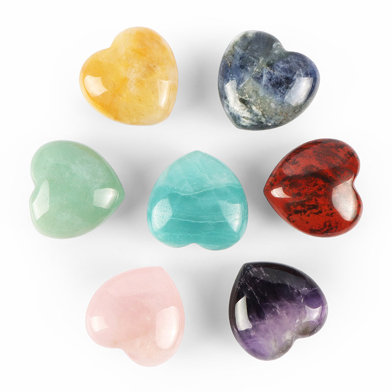 1.25 Inch 7 Chakra Heart Stones Sets SmqartCrystal