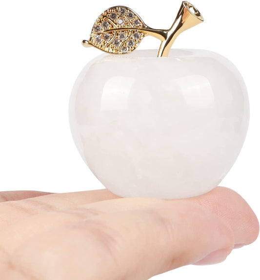 Artistone 1.5" Gold Leaf Clear Quartz Crystal Apple, Crystal Stone Collection SmqartCrystal