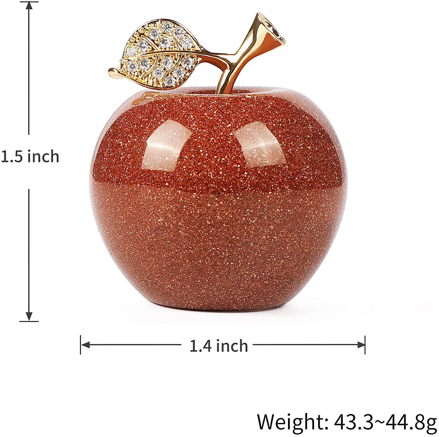 Artistone 1.5" Gold Leaf Gold Sandstone Crystal Apple, Crystal Stone Collection SmqartCrystal