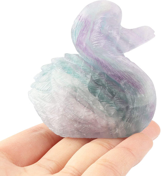 Artistone Crystal Swan Statue 2.3 Inch Natural Hand Carved Rainbow Fluorite Animal Statue Collection SmqartCrystal