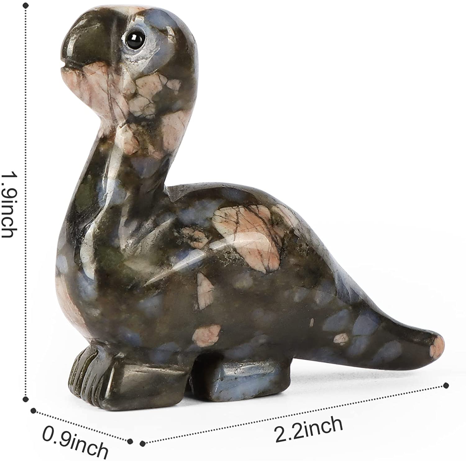 Artistone Hand Carved Glaucophane stone 2" Crystal Dinosaur Statue Animal Collection. SmqartCrystal